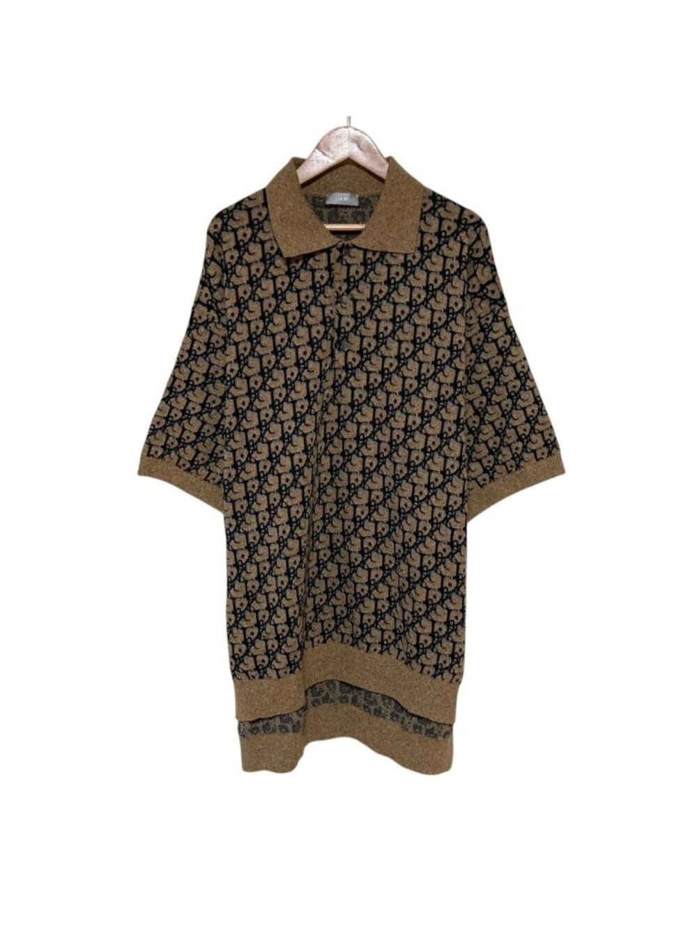 Dior Homme Cactus Jack Oblique Oversized Knit Polo Shirt Brown Three Quarter S